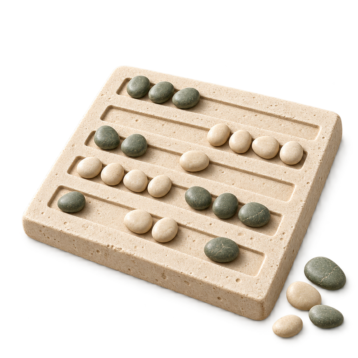 Ancient counting board with rows of pebbles