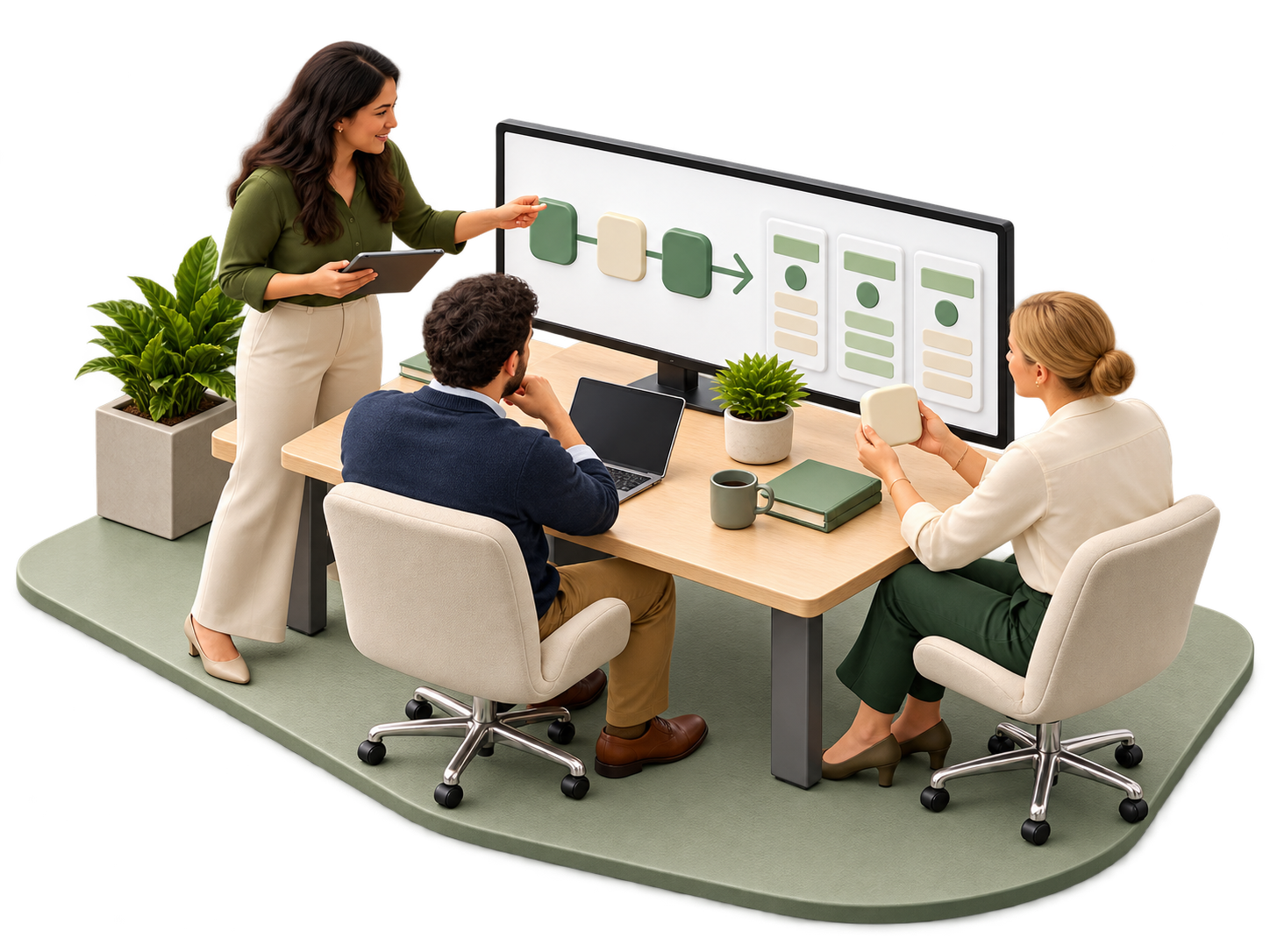 Colleagues explaining their process and building software together